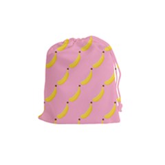 Banana Fruit Yellow Pink Drawstring Pouches (medium)  by Mariart