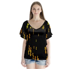 Animated Falling Spinning Shining 3d Golden Dollar Signs Against Transparent V-neck Flutter Sleeve Top