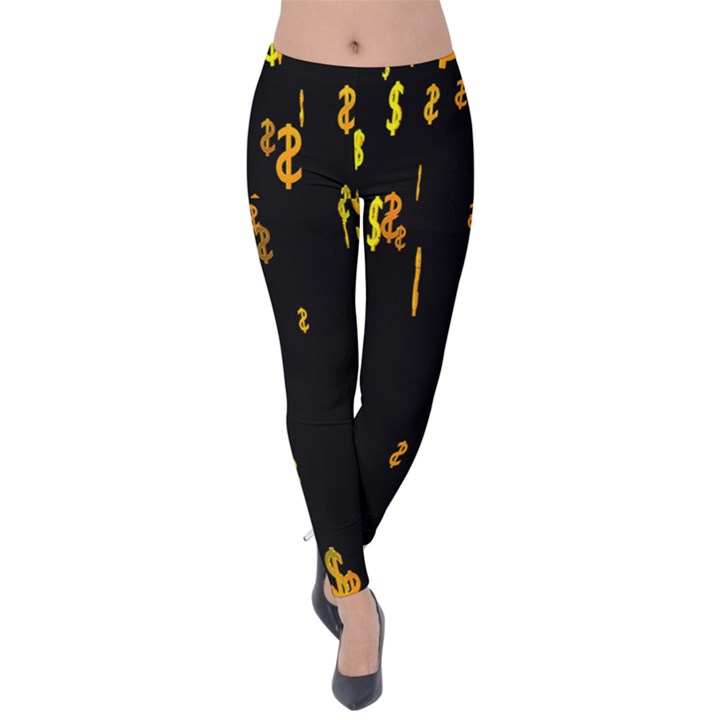 Animated Falling Spinning Shining 3d Golden Dollar Signs Against Transparent Velvet Leggings