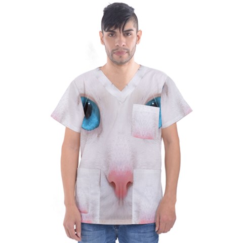 Beautiful White Face Cat Animals Blue Eye Men s V-neck Scrub Top by Mariart