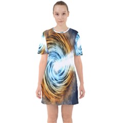 A Blazar Jet In The Middle Galaxy Appear Especially Bright Sixties Short Sleeve Mini Dress