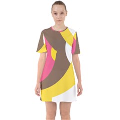 Breast Pink Brown Yellow White Rainbow Sixties Short Sleeve Mini Dress by Mariart