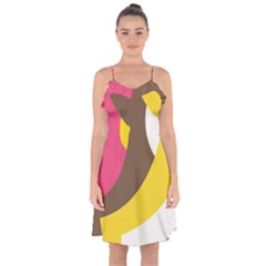 Breast Pink Brown Yellow White Rainbow Ruffle Detail Chiffon Dress