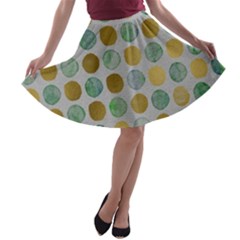 Green And Golden Dots Pattern                            A-line Skirt by LalyLauraFLM