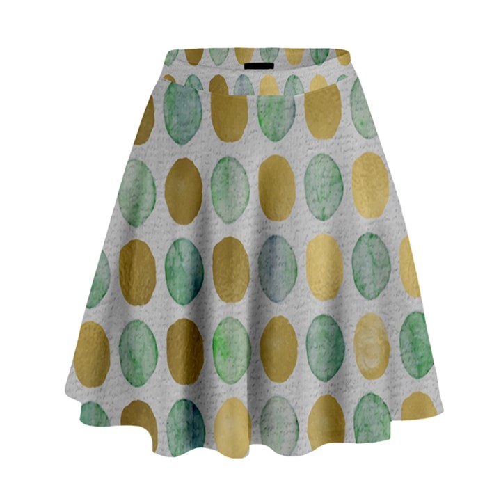 Green and golden dots pattern                              High Waist Skirt