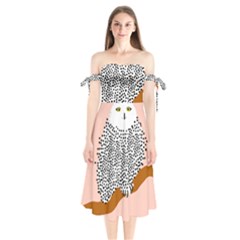 Animals Bird Owl Pink Polka Dots Shoulder Tie Bardot Midi Dress