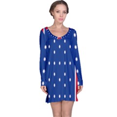 British American Flag Red Blue Star Long Sleeve Nightdress by Mariart