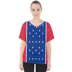 British American Flag Red Blue Star V-neck Dolman Drape Top