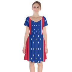 British American Flag Red Blue Star Short Sleeve Bardot Dress