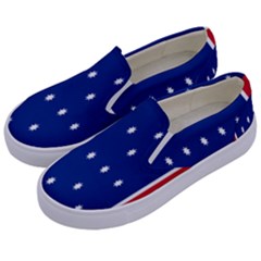 British American Flag Red Blue Star Kids  Canvas Slip Ons