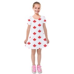 Canadian Maple Leaf Pattern Kids  Short Sleeve Velvet Dress