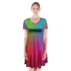 Bright Lines Resolution Image Wallpaper Rainbow Short Sleeve V-neck Flare Dress by Mariart