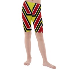 Chevron Symbols Multiple Large Red Yellow Kids  Mid Length Swim Shorts