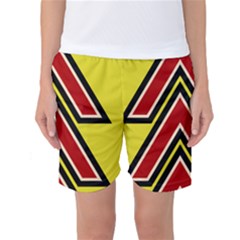 Chevron Symbols Multiple Large Red Yellow Women s Basketball Shorts