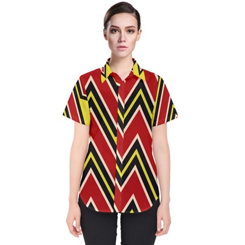 Chevron Symbols Multiple Large Red Yellow Women s Short Sleeve Shirt by Mariart