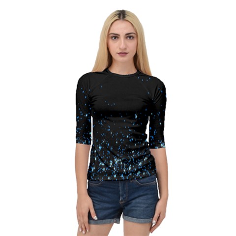 Blue Glowing Star Particle Random Motion Graphic Space Black Quarter Sleeve Raglan Tee by Mariart