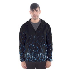 Blue Glowing Star Particle Random Motion Graphic Space Black Hooded Wind Breaker (men) by Mariart