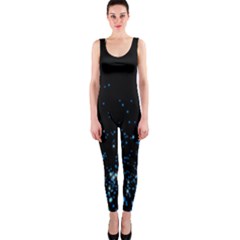 Blue Glowing Star Particle Random Motion Graphic Space Black Onepiece Catsuit