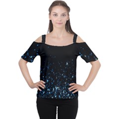 Blue Glowing Star Particle Random Motion Graphic Space Black Cutout Shoulder Tee