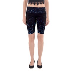 Blue Glowing Star Particle Random Motion Graphic Space Black Yoga Cropped Leggings by Mariart