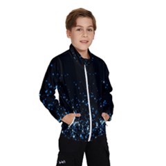 Blue Glowing Star Particle Random Motion Graphic Space Black Wind Breaker (kids) by Mariart