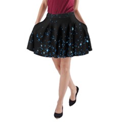 Blue Glowing Star Particle Random Motion Graphic Space Black A-Line Pocket Skirt