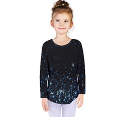 Blue Glowing Star Particle Random Motion Graphic Space Black Kids  Long Sleeve Tee