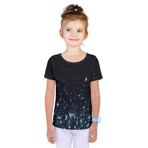 Blue Glowing Star Particle Random Motion Graphic Space Black Kids  One Piece Tee by Mariart