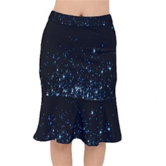 Blue Glowing Star Particle Random Motion Graphic Space Black Mermaid Skirt