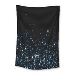 Blue Glowing Star Particle Random Motion Graphic Space Black Small Tapestry by Mariart