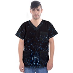 Blue Glowing Star Particle Random Motion Graphic Space Black Men s V-neck Scrub Top