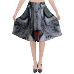 Cat Face Eyes Gray Fluffy Cute Animals Flared Midi Skirt by Mariart