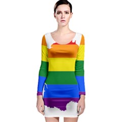 Flag Map Stripes Line Colorful Long Sleeve Bodycon Dress