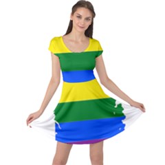 Flag Map Stripes Line Colorful Cap Sleeve Dress