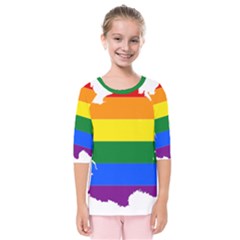 Flag Map Stripes Line Colorful Kids  Quarter Sleeve Raglan Tee