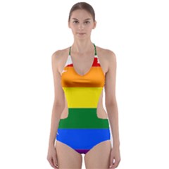 Flag Map Stripes Line Colorful Cut-Out One Piece Swimsuit