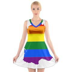 Flag Map Stripes Line Colorful V-Neck Sleeveless Skater Dress