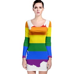 Flag Map Stripes Line Colorful Long Sleeve Velvet Bodycon Dress