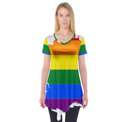 Flag Map Stripes Line Colorful Short Sleeve Tunic 