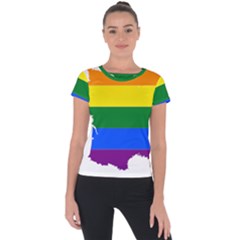 Flag Map Stripes Line Colorful Short Sleeve Sports Top 