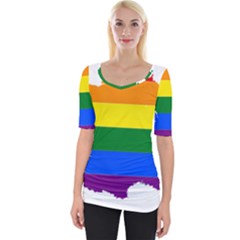 Flag Map Stripes Line Colorful Wide Neckline Tee