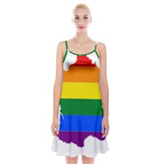 Flag Map Stripes Line Colorful Spaghetti Strap Velvet Dress