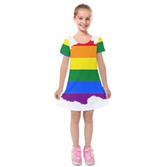 Flag Map Stripes Line Colorful Kids  Short Sleeve Velvet Dress