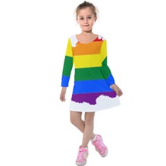 Flag Map Stripes Line Colorful Kids  Long Sleeve Velvet Dress