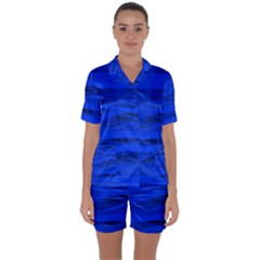 Dark Blue Stripes Seamless Satin Short Sleeve Pyjamas Set by Mariart