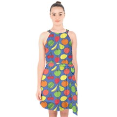 Fruit Melon Cherry Apple Strawberry Banana Apple Halter Collar Waist Tie Chiffon Dress