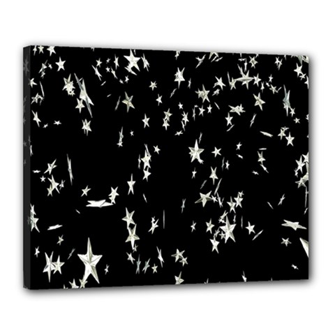 Falling Spinning Silver Stars Space White Black Canvas 20  X 16 
