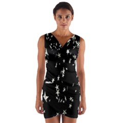 Falling Spinning Silver Stars Space White Black Wrap Front Bodycon Dress by Mariart