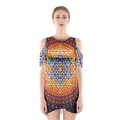 Cosmik Triangle Space Rainbow Light Blue Gold Orange Shoulder Cutout One Piece