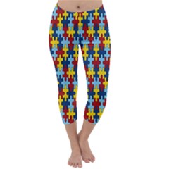 Fuzzle Red Blue Yellow Colorful Capri Winter Leggings  by Mariart
